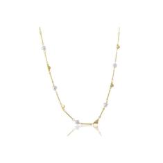 Colar Folheado Em Ouro 18k Com Pérolas De Coração