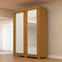 Guarda-Roupa Solteiro 2 Portas de Correr com Espelho 100% Mdf Cinerária Espresso Móveis Cinamomo/Off White