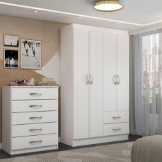 Guarda-Roupa Solteiro Lucy 4 Portas 2 Gavetas com Cômoda 5 Gavetas Bra