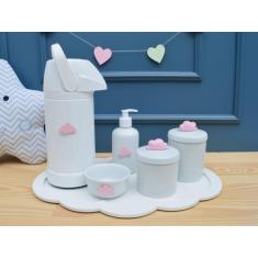 Kit Higiene Porcelana Bebê K033 Bandeja Nuvem Moderno Sabonete Térmica