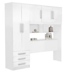 Guarda Roupa Casal com Cabeceira Baú 5 Portas e 3 Gavetas México Cor Branco - Rud Rack