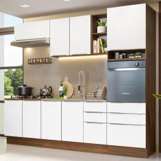 Armário de Cozinha Completa 260cm Rustic/Branco Veludo Lux Madesa 08, 