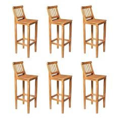 Kit 6 Banquetas Alta De Ripada Com Encosto Confort - Castanho - Marrom