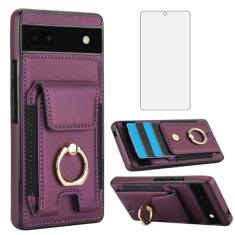 Asuwish Capa de telefone para Google Pixel 6A 5G 2022 com protetor de tela de vidro temperado capa carteira e suporte de anel fino suporte para cartão slot de crédito acessórios para celular Pixel6A