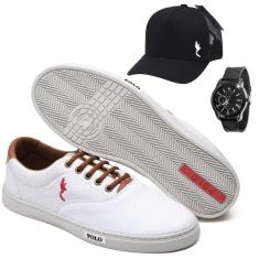 Kit Tênis Casual Masculino Relógio e Boné Dia a Dia Conforto - Polo Bl