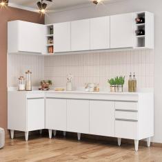 Armário De Cozinha Modulado De Canto Direito 5 Peças Cp44 Balcão Com Tampo Branco - Lumil