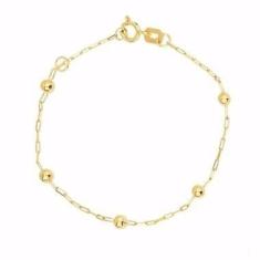 Pulseira De Ouro 18k Infantil Bolinha Recém Nascido Bebê