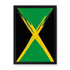 Arte Maníacos Quadro Decorativo Bandeira Jamaica - 23x16,25cm (Moldura caixa em laca preta)