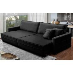 Sofá Retrátil e Reclinável 2,10m Karina Veludo Preto Madelina Decor