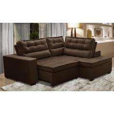 Sofá de Canto Retrátil e Reclinável com Molas LD 2,50x2,00m Viviane Suede Marrom Madelina Decor