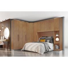 Quarto Modulado Bari Rizon 5 Peças 1 Armário Ponte 1 Closet 2 Guarda Roupas 1 Complemento Cumaru