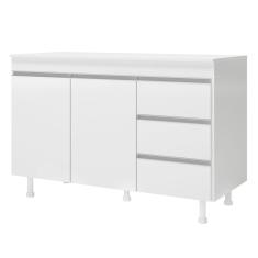 Balcão Gabinete Cozinha Lux 120cm 100% MDF Com Tampo 02 Portas e 03 Gavetas Branco - Desk Design