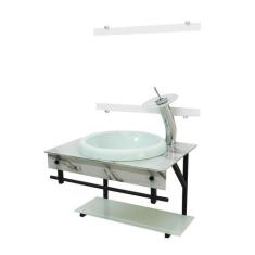 Gabinete De Vidro Para Banheiro 60Cm - Mármore Branco - Cubas E Gabine