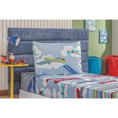 Jogo de lençol Infantil  Kids Solteiro 2 Peças - Bia, avião 