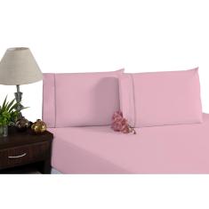 Lençol Casal Queen Percal 200 Fios Com Elástico Rosa 3 Peças