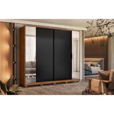 Guarda Roupa 4 Portas De Correr E 4 Gavetas C- 2 Espelhos E Pés Laredo Flex Nogueira-nogueira Ou Preto - Demóbile