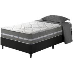 Cama Box Solteiro King Preto + Colchão Molas Ensacadas Miami Cinza Com Preto