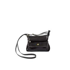 Bolsa Selma Transversal Feminina Tiracolo em Couro Legitimo (Preto)
