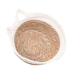 Cama de gato trançada, redonda, respirável, grande, espaço, tecido à mão, simples ninho de gato, 2 orelhas de gato para cães (orelhas de gato brancas)