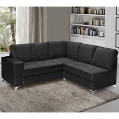 Sofá de Canto 5 Lugares Prata Nabas Preto