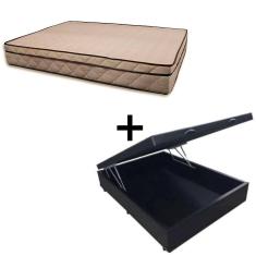 Cama Baú Casal 138 Tecido Sintético Preto Com Colchão Polônia Bello Box - D28 66x138x188