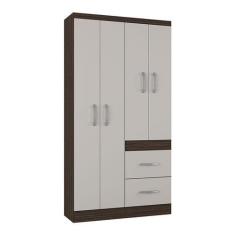 Guarda Roupa Solteiro Milão 4 Portas Chocolate Off White  Poquema - Po