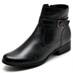 Bota Botina Feminina Cano Curto Preta De Couro JNA SHOES, 38, Preto