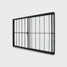 Janela de Correr Abertura Direita 2 Folhas Grade Vidro Liso 100x100cm Exclusiva Esquadrias