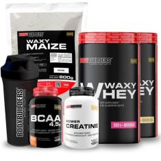 Kit 2x Whey Protein Waxy Whey Pote 900g BCAA 100g Power Creatina 100g 