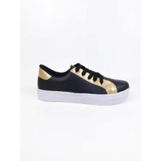 Tênis LG Camilla Calçados Casual Ferradura Dourado Cadarço Feminino-Feminino