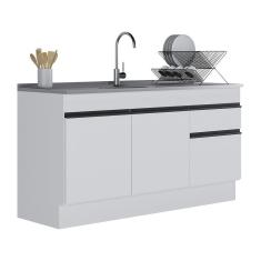 Balcão Cozinha Gabinete Pia 150cm 3 Ptas Branco/preto