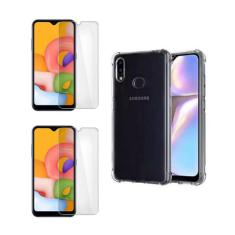 Kit Capinha Celular Antichoque Compatível Samsung Galaxy A10s + 2 Película Vidro (Não Cobre Bordas Curvas do Aparelho)