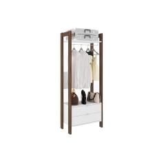 Guarda Roupa Closet de Quarto AZ1011 c/ 2 Gavetas e 1 Prateleira Branco/Nogal - Tecno Mobili