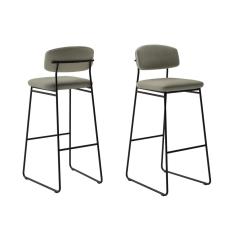 Banqueta Alta para Bancada Sala de Jantar Encosto e Assentos Estofados Linha Jaraguá Preto Fosco/Duna Fendi