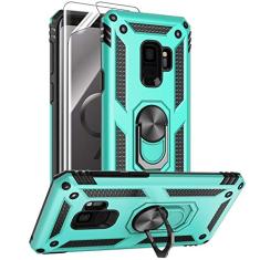 Androgate Capa para Samsung Galaxy S9 com protetores de tela HD, suporte de anel de metal de nível militar com suporte de 4,5 m, capa à prova de choque testada contra quedas para Samsung Galaxy S9