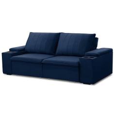 Sofá Retrátil Reclinável 3 Lugares 205cm Baluart F05 Veludo Azul - Mpozenato