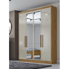 Guarda Roupa Solteiro com Espelho 4 Portas 3 Gavetas - Sevilha-Cumaru/Fendi - Móveis Novo Horizonte