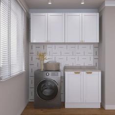 Lavanderia Modulada 3 Peças 2 Armários Aéreos 4 Portas 1 Balcão Cabecasa Madeiramadeira