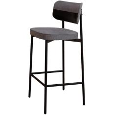 Banqueta Alta Bar Cozinha Sala De Jantar Aço Preto Kaira C01 Linho Cinza Courino Preto - Lyam Decor