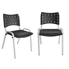 Kit 2 Cadeira Iso para Escola Escritório Comércio Preta Base Branca