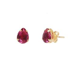 Brinco Delicado Pedra Gota Pequeno Pink Folheado A Ouro 18k