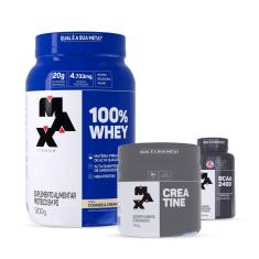 Combo 100% Whey 900g, Creatina 150g e Bcaa 60c Max Titanium-Unissex