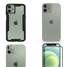 Película Defender Glass + Câmera + Nano Traseira + Capa Dual Shock Para Iphone 12 Mini - Gshield