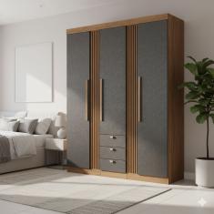 Guarda-Roupa Solteiro Santos Andirá Aurora 3 Portas de Bater 3 Gavetas Externas MDP - 173,4cm de Largura