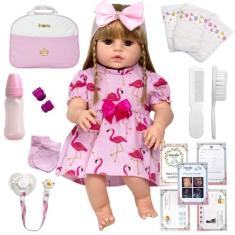 Boneca Estilo Reborn Loira Com Chupeta Vários Acessórios - Cegonha Reb