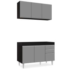 Armário Aéreo Virgínia E Balcão Para Pia 120cm Michigan Preto/cinza - Lumil