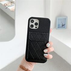Capa de telefone de couro PU para iphone 13 Pro Max 12 11 7 8 Plus X Xs XR SE2 Titular de cartão unissex carteira Capa macia, Preto, Para iPhone 7 Plus