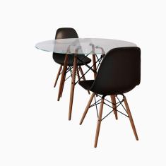 Conjunto De Mesa De Jantar Redonda 90Cm Tampo De Vidro Com 2 Cadeiras Pretas