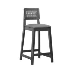 Banqueta Gabi Madeira Maciça Encosto C- Telinha C- 68cm Altura - Preto Assento Estofado Corano Preto