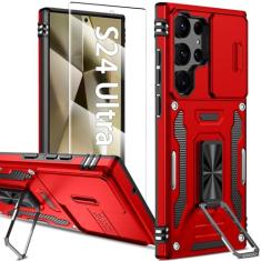 KTUOHU Capa para Samsung Galaxy S24 Ultra com capa de câmera deslizante + protetor de tela, capas de telefone resistentes à prova de choque de grau militar com suporte de anel para Samsung S24 Ultra